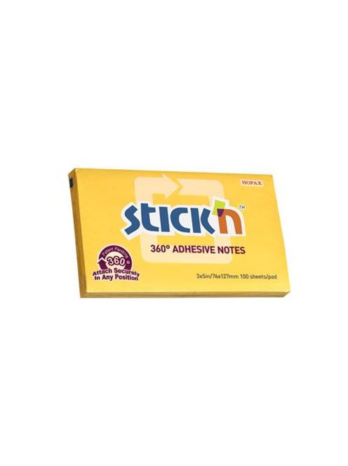 STICK N Öntapadó jegyzettömb, 76x127 mm, 100 lap, STICK N, sárga