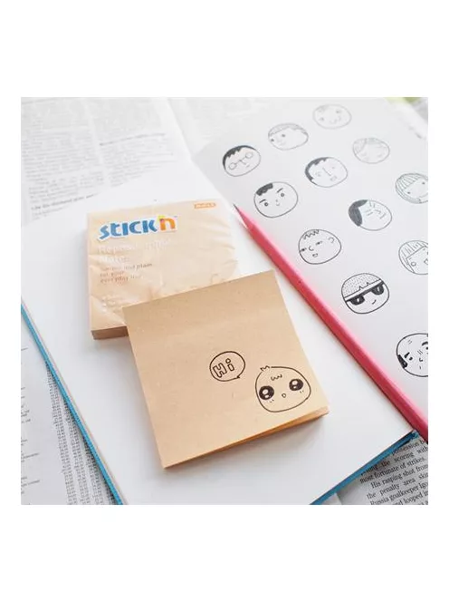 STICK N Öntapadó jegyzettömb, 76x76 mm, 100 lap, STICK N "Kraft Notes", barna