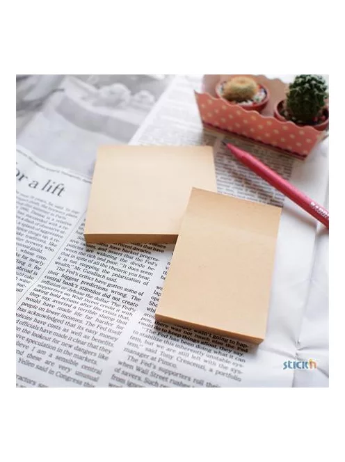 STICK N Öntapadó jegyzettömb, 76x76 mm, 100 lap, STICK N "Kraft Notes", barna