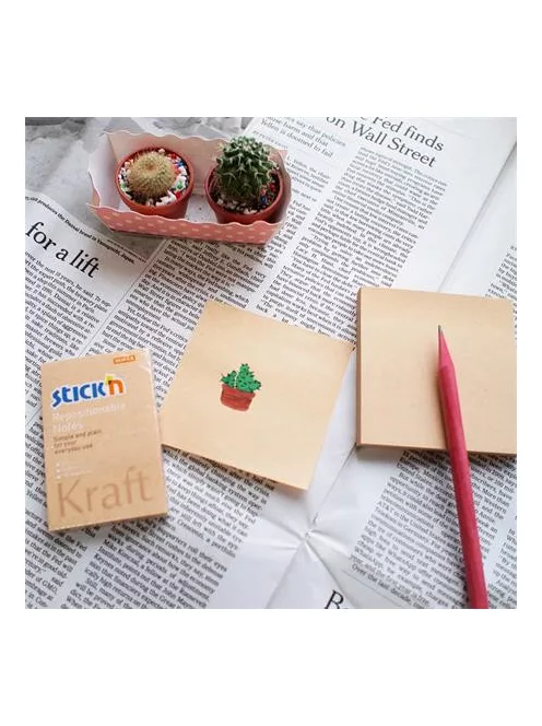 STICK N Öntapadó jegyzettömb, 76x76 mm, 100 lap, STICK N "Kraft Notes", barna