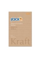 STICK N Öntapadó jegyzettömb, vonalas, 150x101 mm, 100 lap, STICK N "Kraft Notes"