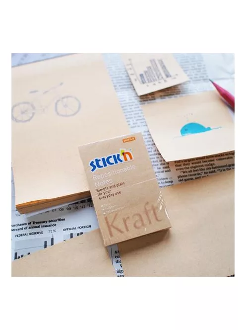 STICK N Öntapadó jegyzettömb, vonalas, 150x101 mm, 100 lap, STICK N "Kraft Notes"