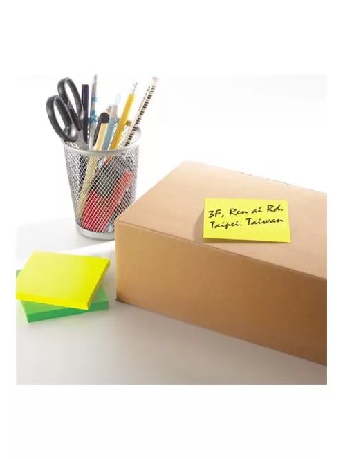 STICK N Öntapadó jegyzettömb, 76x76 mm, 90 lap, STICK N "Extra Sticky", neon sárga