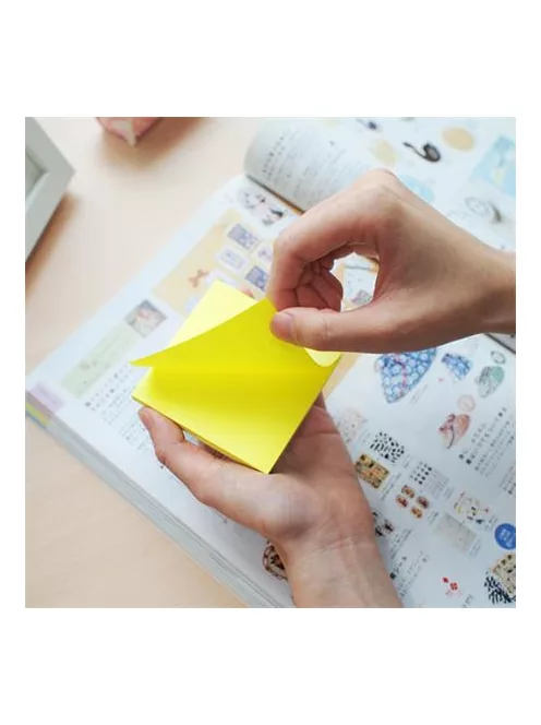 STICK N Öntapadó jegyzettömb, 76x76 mm, 90 lap, STICK N "Extra Sticky", neon sárga