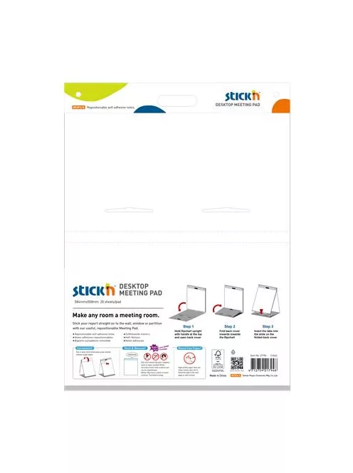 STICK N Asztali flipchart tömb, öntapadó, 584x508 mm, 20 lap, STICK N, fehér
