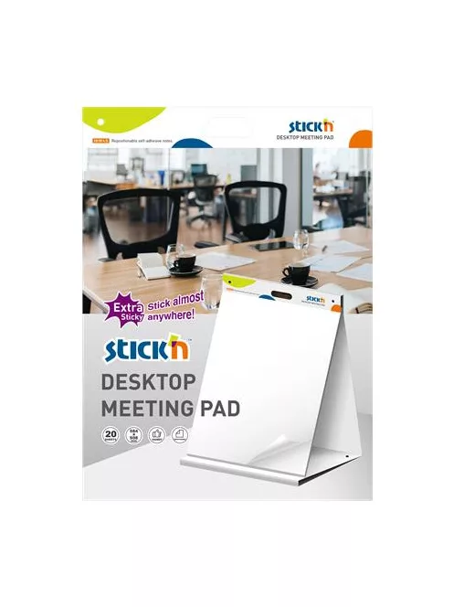 STICK N Asztali flipchart tömb, öntapadó, 584x508 mm, 20 lap, STICK N, fehér