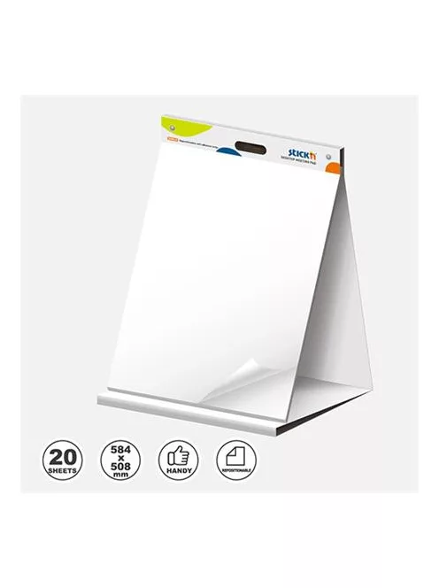 STICK N Asztali flipchart tömb, öntapadó, 584x508 mm, 20 lap, STICK N, fehér