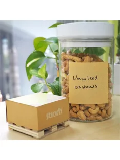   STICK N Öntapadó jegyzettömb, 76x76 mm, 400 lap, mini raklap, STICK N "Kraft Cube", barna