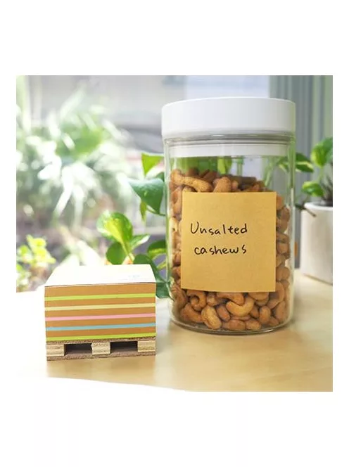 STICK N Öntapadó jegyzettömb, 76x76 mm, 400 lap, mini raklap, STICK N "Kraft Cube", vegyes színek