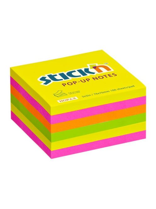 STICK N Öntapadó jegyzettömb csomag, "Z", 76x76 mm, 6x100 lap, STICK N, neon színek