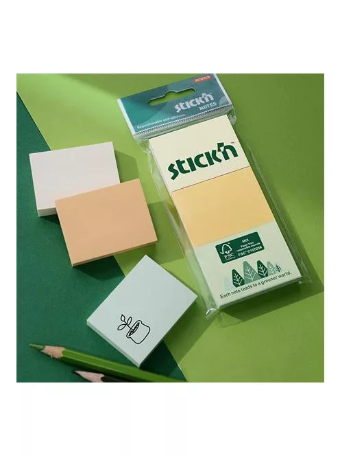 STICK N Öntapadó jegyzettömb, 38x51 mm, 3x100 lap, STICK N, pasztell színek