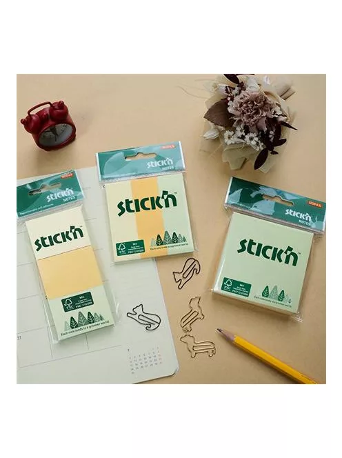 STICK N Öntapadó jegyzettömb, 38x51 mm, 3x100 lap, STICK N, pasztell színek