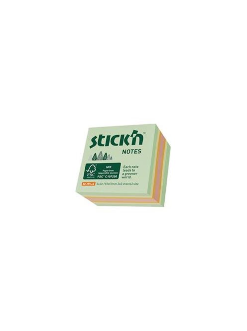 STICK N Öntapadó kockatömb, 51x51mm, 240 lap, STICK N, erdő színei pasztell mix