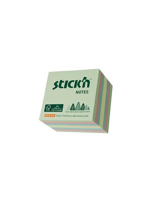 STICK N Öntapadó kockatömb, 76x76mm, 400 lap, STICK N, erdő színei pasztell mix