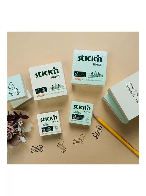 STICK N Öntapadó kockatömb, 76x76mm, 400 lap, STICK N, erdő színei pasztell mix