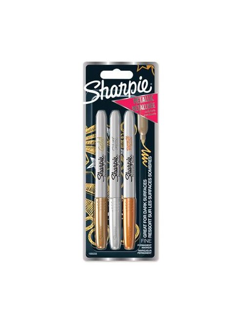 SHARPIE Alkoholos marker készlet, 1,4 mm, kúpos, SHARPIE "Metallic", 3 különböző szín