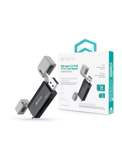 Devia Leopard Series 2in1 SD/microSD USB 3.0 + Type-C memóriakártya-olvasó - fekete