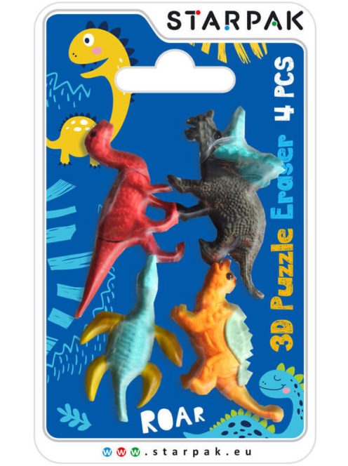 Radírok, 3D puzzle, 4 db-os, dinoszauruszok