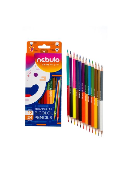 Színes ceruza, kétvégű, háromszög, Nebulo 12/24 színes,