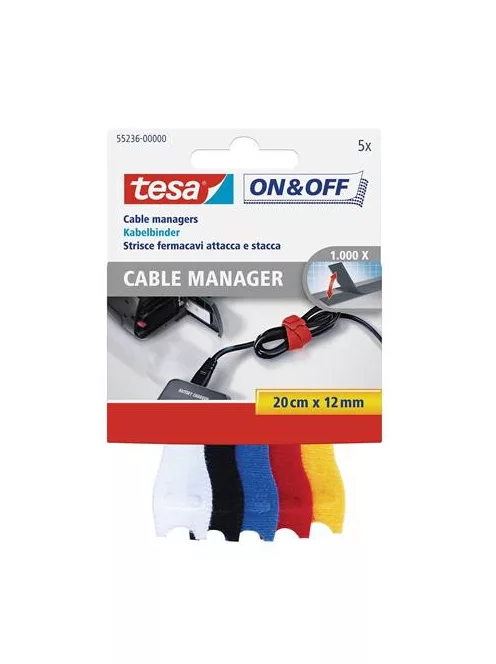 TESA Kábelkötegelő, tépőzáras, TESA "On&Off", vegyes színek