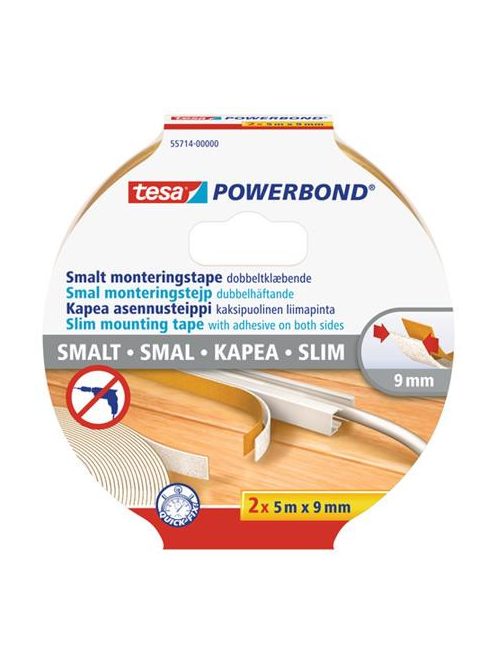 TESA Szerelőszalag, keskeny, 2 x 9 mm x 5 m, TESA, "Powerbond"