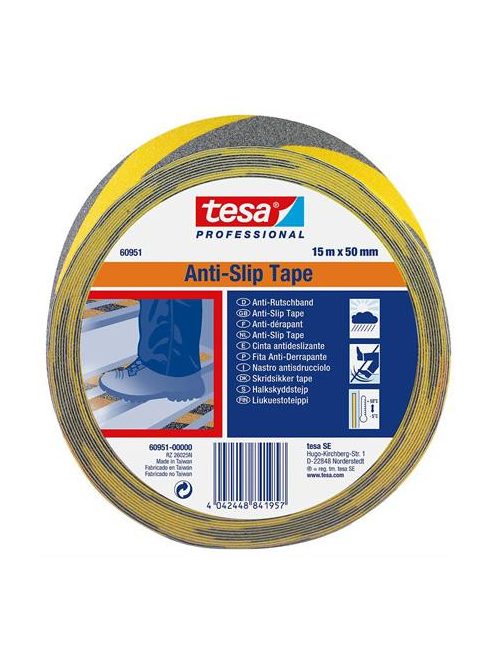 TESA Csúszásgátló szalag, 50 mm x 15 m, TESA "Anti-Slip", fekete-sárga