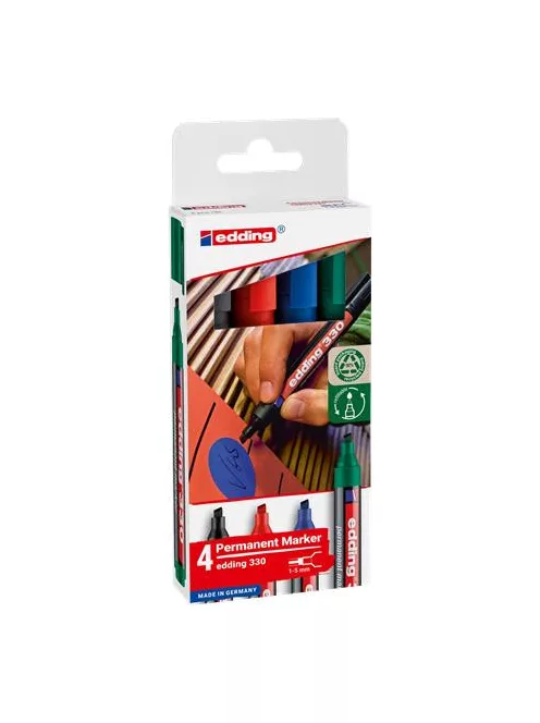 EDDING Alkoholos marker készlet, 1-5 mm, vágott, EDDING "330", 4 különböző szín