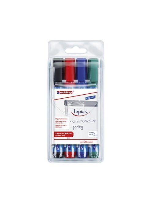 EDDING Flipchart marker készlet, 1,5-3 mm, kúpos, EDDING "380", 4 különböző szín