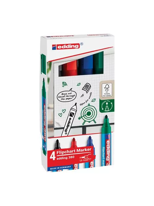 EDDING Flipchart marker készlet, 1,5-3 mm, kúpos, EDDING "380", 4 különböző szín