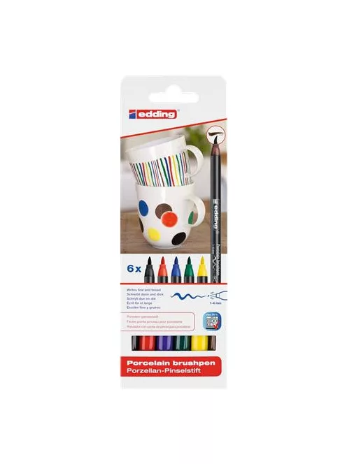 EDDING Ecsetirón készlet, porcelánra, EDDING "4200 Family color", 6 különböző szín