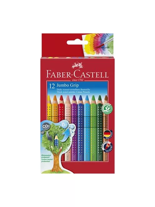 FABER-CASTELL Színes ceruza készlet, háromszögletű, FABER-CASTELL "Jumbo Grip", 12 különböző szín