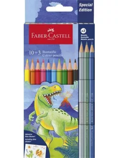   FABER-CASTELL Színes ceruza készlet, hatszögletű, FABER-CASTELL"Dinoszaurusz" 10+3 különböző szín