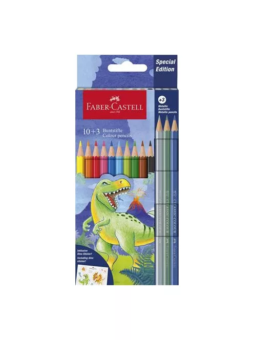 FABER-CASTELL Színes ceruza készlet, hatszögletű, FABER-CASTELL"Dinoszaurusz" 10+3 különböző szín