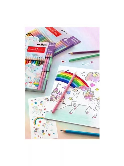 FABER-CASTELL Színes ceruza készlet, hatszögletű, FABER-CASTELL"Unikornis" 10+3 különböző szín