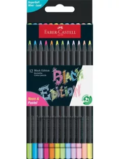   FABER-CASTELL Színes ceruza készlet, háromszögletű, FABER-CASTELL "Black Edition",  6-6 különböző neon és pasztell szín