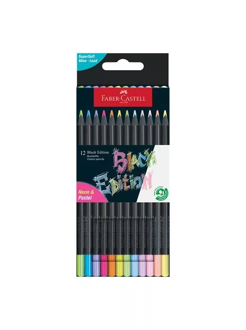 FABER-CASTELL Színes ceruza készlet, háromszögletű, FABER-CASTELL "Black Edition",  6-6 különböző neon és pasztell szín