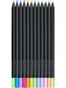 FABER-CASTELL Színes ceruza készlet, háromszögletű, FABER-CASTELL "Black Edition",  6-6 különböző neon és pasztell szín