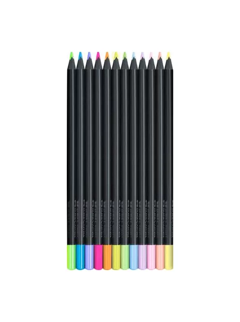 FABER-CASTELL Színes ceruza készlet, háromszögletű, FABER-CASTELL "Black Edition",  6-6 különböző neon és pasztell szín