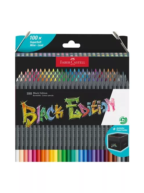 FABER-CASTELL Színes ceruza készlet, háromszögletű, FABER-CASTELL "Black Edition",  100 különböző szín