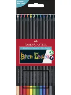   FABER-CASTELL Színes ceruza készlet, háromszögletű, FABER-CASTELL "Black Edition", 12 különböző szín