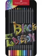 FABER-CASTELL Színes ceruza készlet, háromszögletű, fémdobozban, FABER-CASTELL "Black Edition",  12 különböző szín