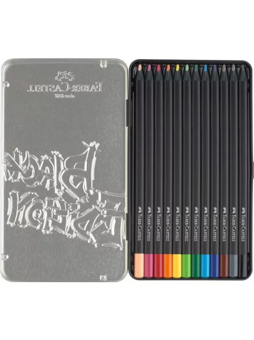 FABER-CASTELL Színes ceruza készlet, háromszögletű, fémdobozban, FABER-CASTELL "Black Edition",  12 különböző szín