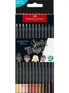   FABER-CASTELL Színes ceruza készlet, háromszögletű, FABER-CASTELL "Black Edition",  12 különböző bőrszín