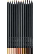 FABER-CASTELL Színes ceruza készlet, háromszögletű, FABER-CASTELL "Black Edition",  12 különböző bőrszín