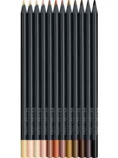   FABER-CASTELL Színes ceruza készlet, háromszögletű, FABER-CASTELL "Black Edition",  12 különböző bőrszín