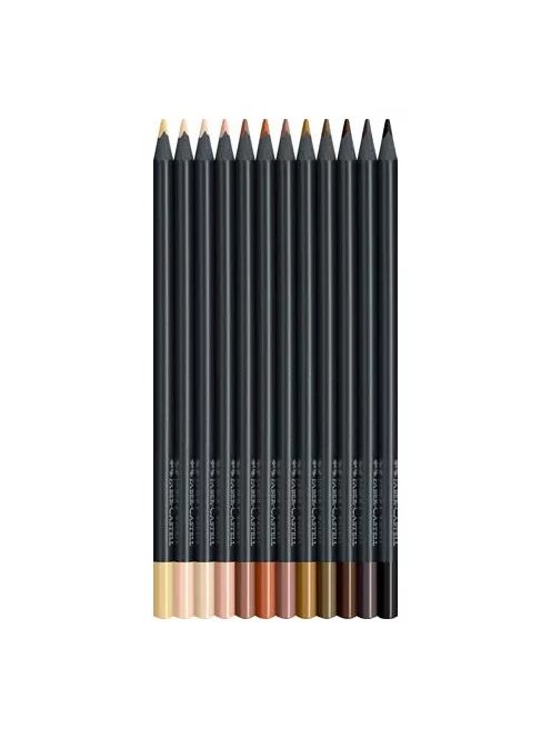 FABER-CASTELL Színes ceruza készlet, háromszögletű, FABER-CASTELL "Black Edition",  12 különböző bőrszín