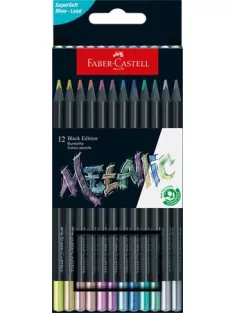   FABER-CASTELL Színes ceruza készlet, háromszögletű, FABER-CASTELL "Black Edition",  12 különböző metál szín