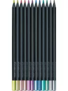FABER-CASTELL Színes ceruza készlet, háromszögletű, FABER-CASTELL "Black Edition",  12 különböző metál szín