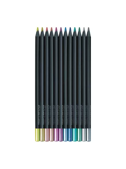 FABER-CASTELL Színes ceruza készlet, háromszögletű, FABER-CASTELL "Black Edition",  12 különböző metál szín