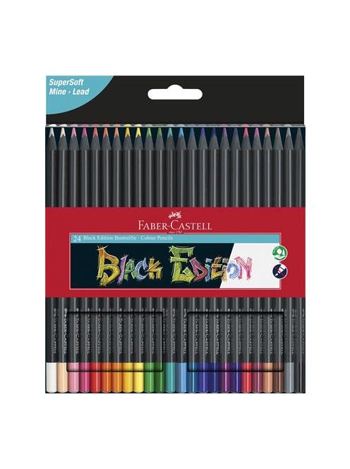 FABER-CASTELL Színes ceruza készlet, háromszögletű, FABER-CASTELL "Black Edition",  24 különböző szín